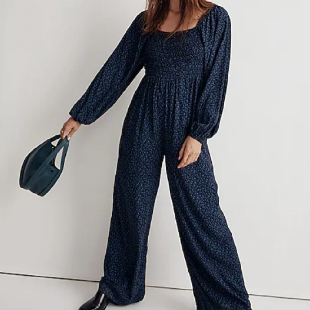 Madewell Lucie Tie-Back Long-Sleeve Jumpsuit in Carmine Floral